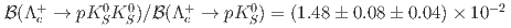 $$mathcal{B}(Lambda_c^+to{}pK_S^0K_S^0)/mathcal{B}(Lambda_c^+to{}pK_S^0)={(1.48 pm 0.08 pm 0.04)times 10^{-2}}$$